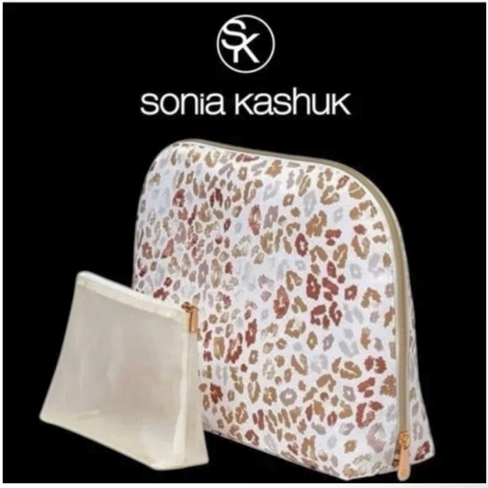 NWT Sonia Kashuk Large Dome Travel Makeup Pouch / Case - 2pcs - Terra Spots